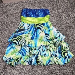 Y2k Strapless Homecoming Dress Blue Sequins Jr Sz 3 Xtraondinary Lime Green 2000